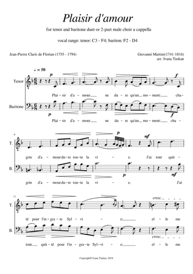 Plaisir d'amour, for TB a cappella, F major (arr. Ivana Tuskan)