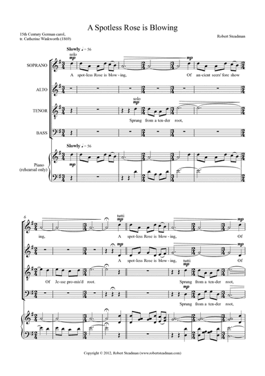 A Spotless Rose is Blowing (for unaccompanied SATB choir)