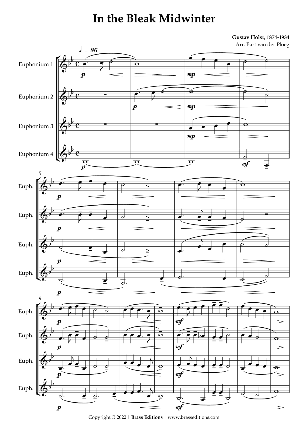 In the Bleak Midwinter - For Euphonium Quartet (arr. Bart van der Ploeg)