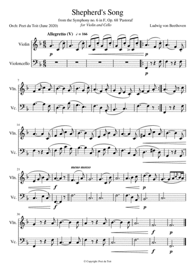 Symphony no. 6 in F, Op. 68 'Pastorale' - Allegretto (V) - Beethoven (Violin & Cello) (arr. Peet du Toit)
