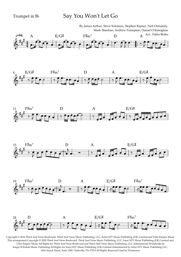 Say You Won't Let Go (arr. Fabio Britto)