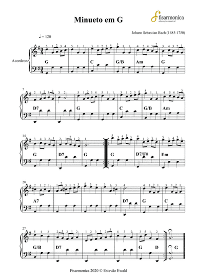 Minueto em G - Bach | Sheet Music for Accordion (arr. Estevão Ewald)