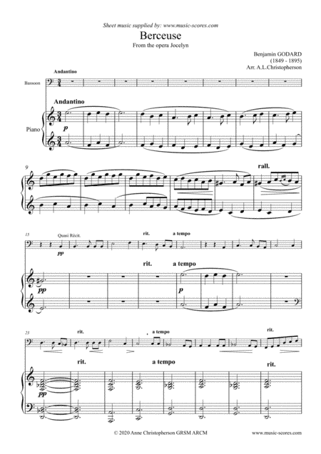 Berceuse - Bassoon and Piano (arr. Anne Christopherson GRSM ARCM)