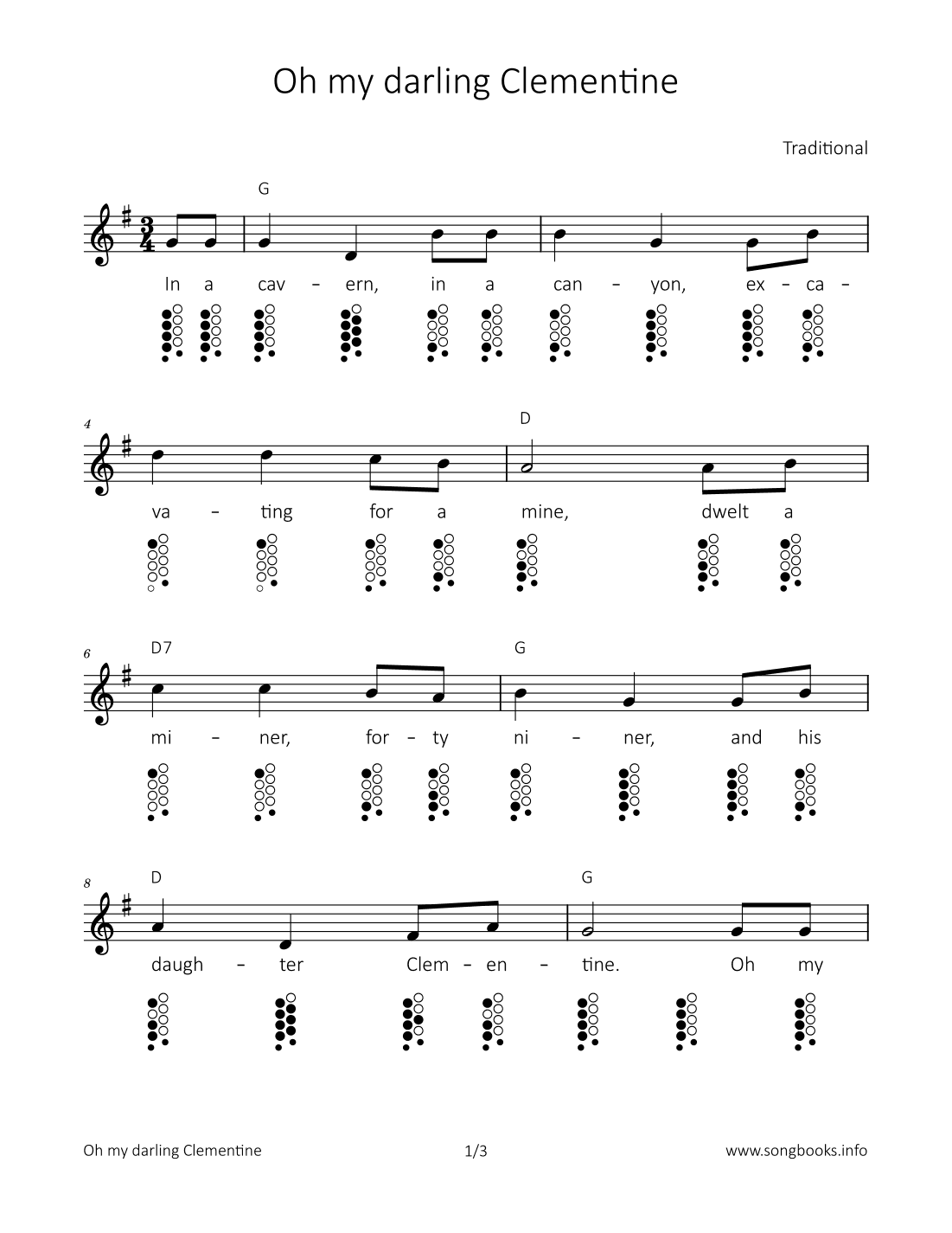 Oh my darling Clementine (arr. songbooks.info)
