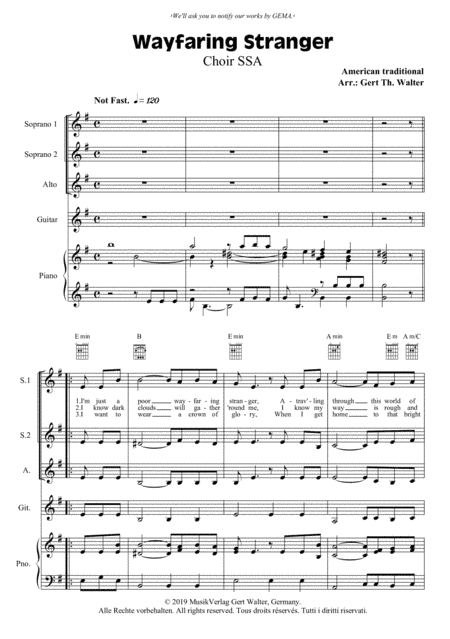 Wayfaring Stranger (arr. Gert Th. Walter)
