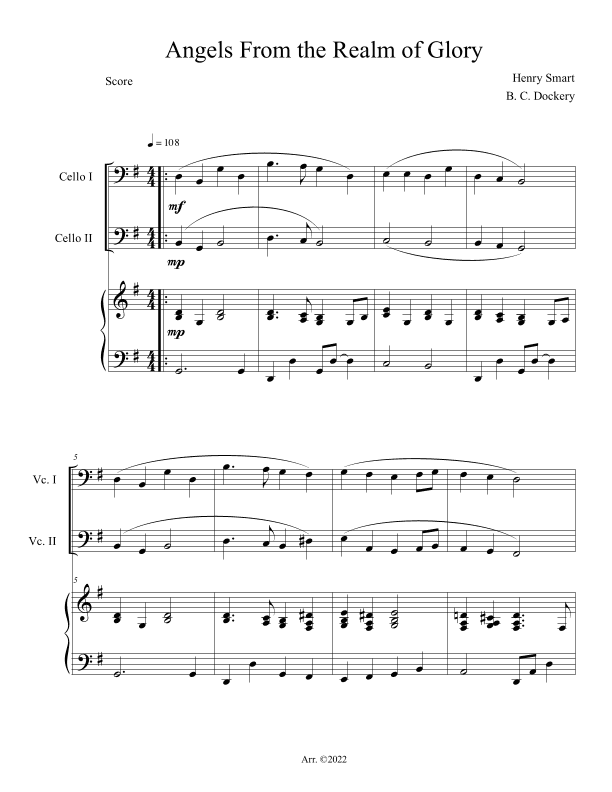 Angels From the Realm of Glory (Cello Duet with Piano) (arr. B. C. Dockery)