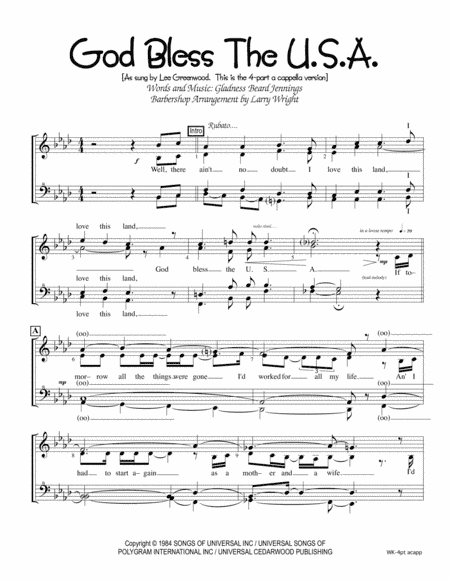 God Bless The Usa (arr. Larry Wright)