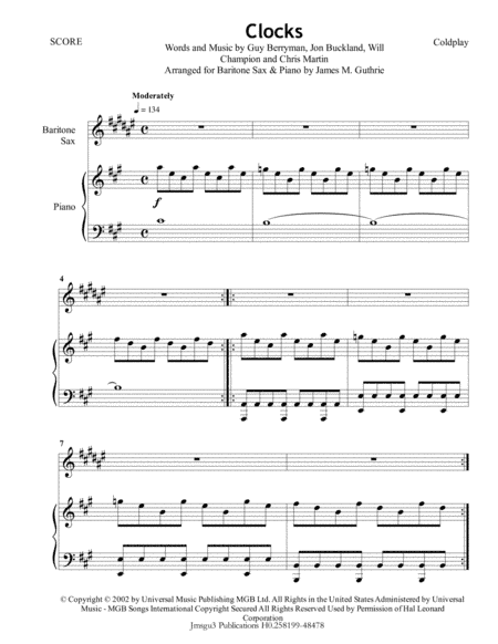 Clocks (arr. James M. Guthrie, ASCAP)