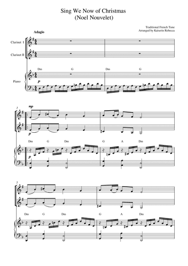 Sing We Now of Christmas (Noel Nouvelet) (for clarinet duet and piano accompaniment) (arr. Kaiserin Rebecca)