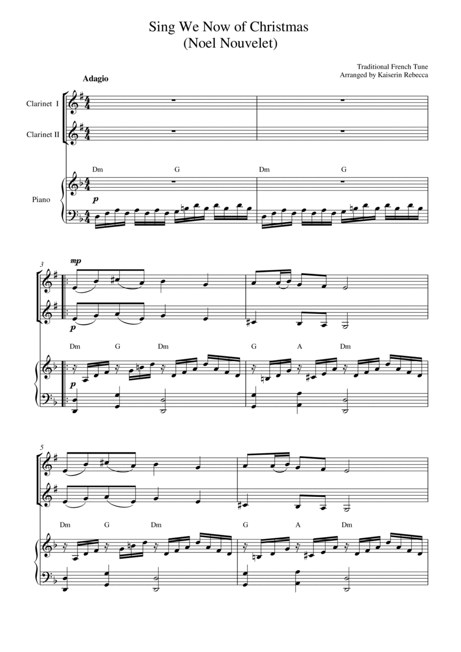 Sing We Now of Christmas (Noel Nouvelet) (for clarinet duet and piano accompaniment) (arr. Kaiserin Rebecca)