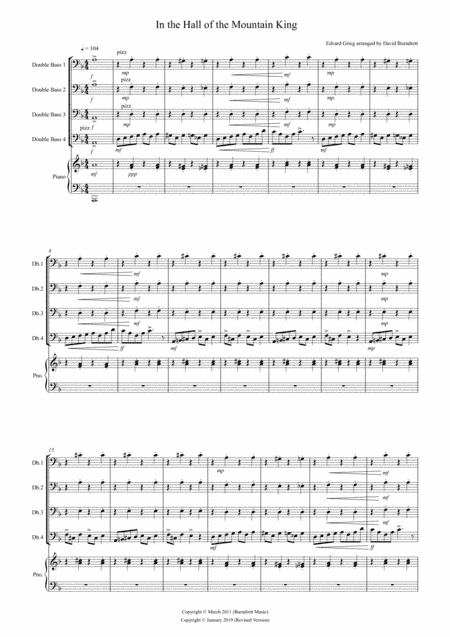 In the Hall of the Mountain King for Double Bass Quartet (arr. David Burndrett)