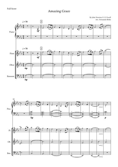 Amazing Grace  (John Newton, E. O. Excell) for Woodwind Trio and Piano Accompaniment with Chords (arr. Fernando Britto)
