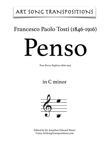 TOSTI: Penso (transposed to C minor) (arr. ArtSongTranspositions.com)