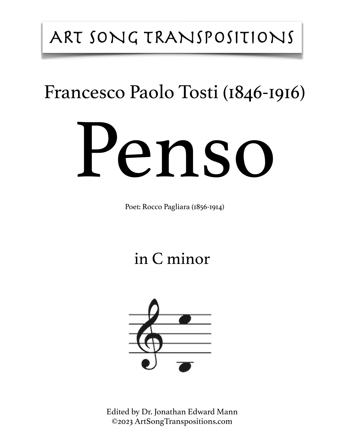 TOSTI: Penso (transposed to C minor) (arr. ArtSongTranspositions.com)