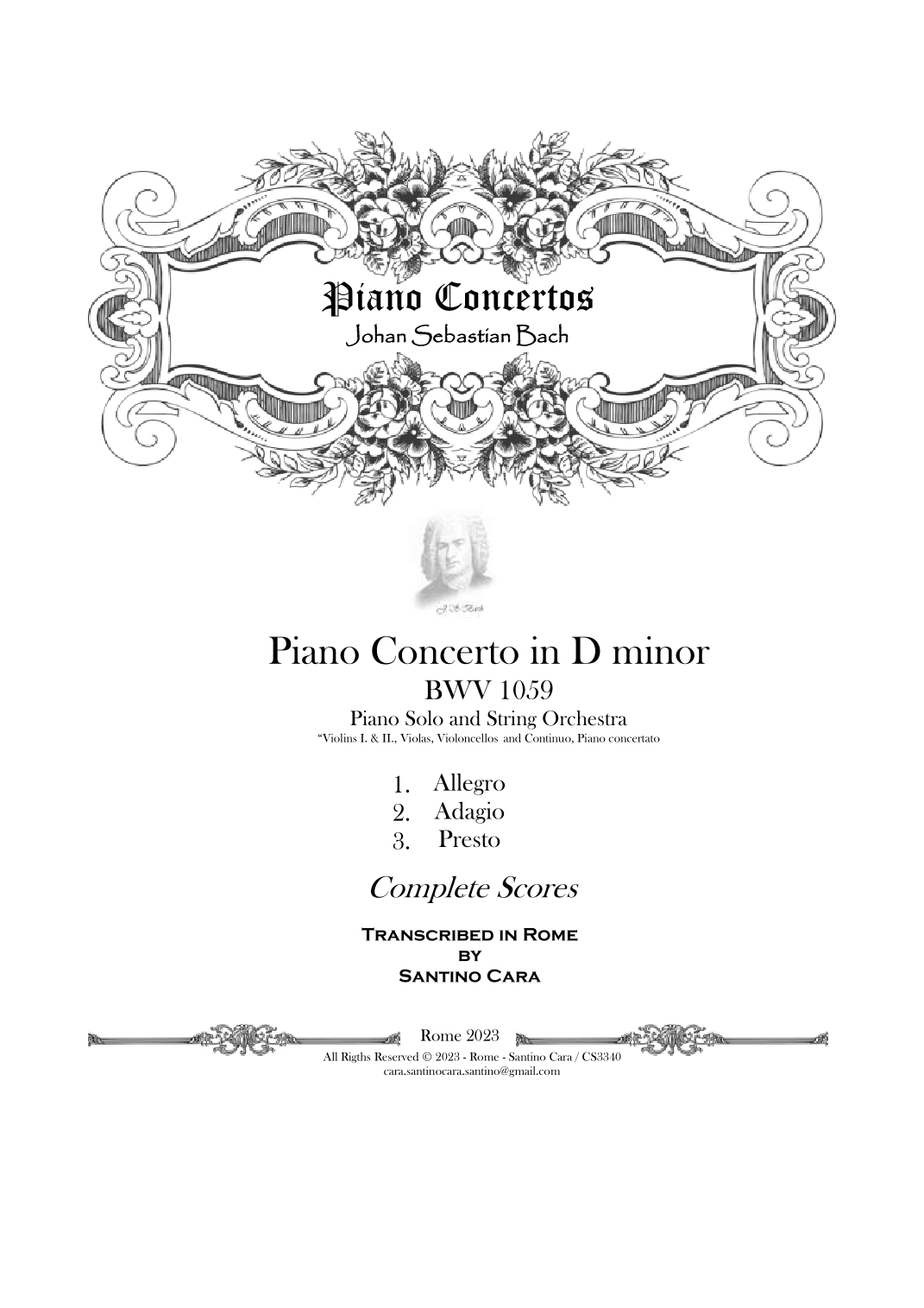 Bach - Piano Concerto No.8 in D minor BWV 1059 for Piano solo and String Orchestra (arr. Santino Cara)