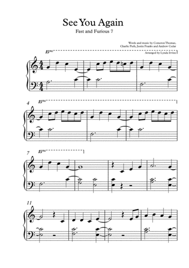 See You Again from FURIOUS 7 (arr. Lynda Irvine)