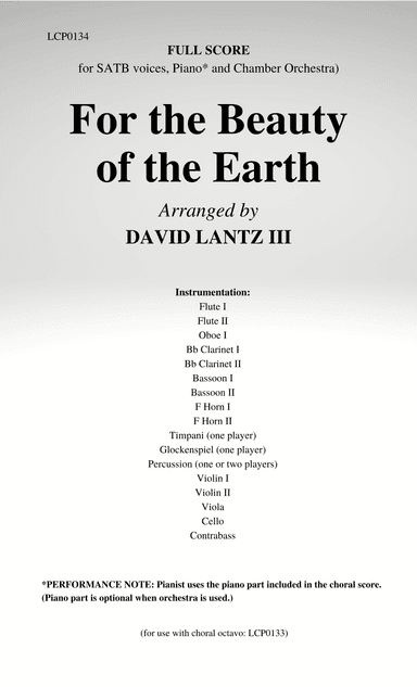 For the Beauty of the Earth - Score Only (arr. David Lantz III)