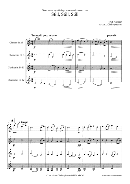 Still, Still, Still - 4 Clarinets (arr. Anne L Christopherson GRSM ARCM)