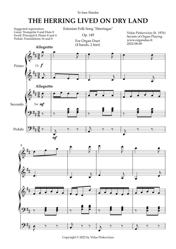 The Herring Lived on Dry Land, Op. 149 (Organ Duet) by Vidas Pinkevicius (2022)