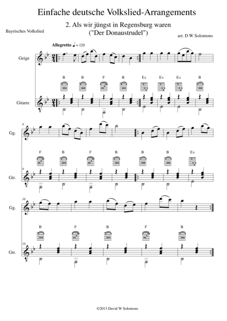 Als wir jüngst in Regensburg waren (a.k.a. Der Donaustrudel) for violin and guitar (arr. David Warin Solomons)