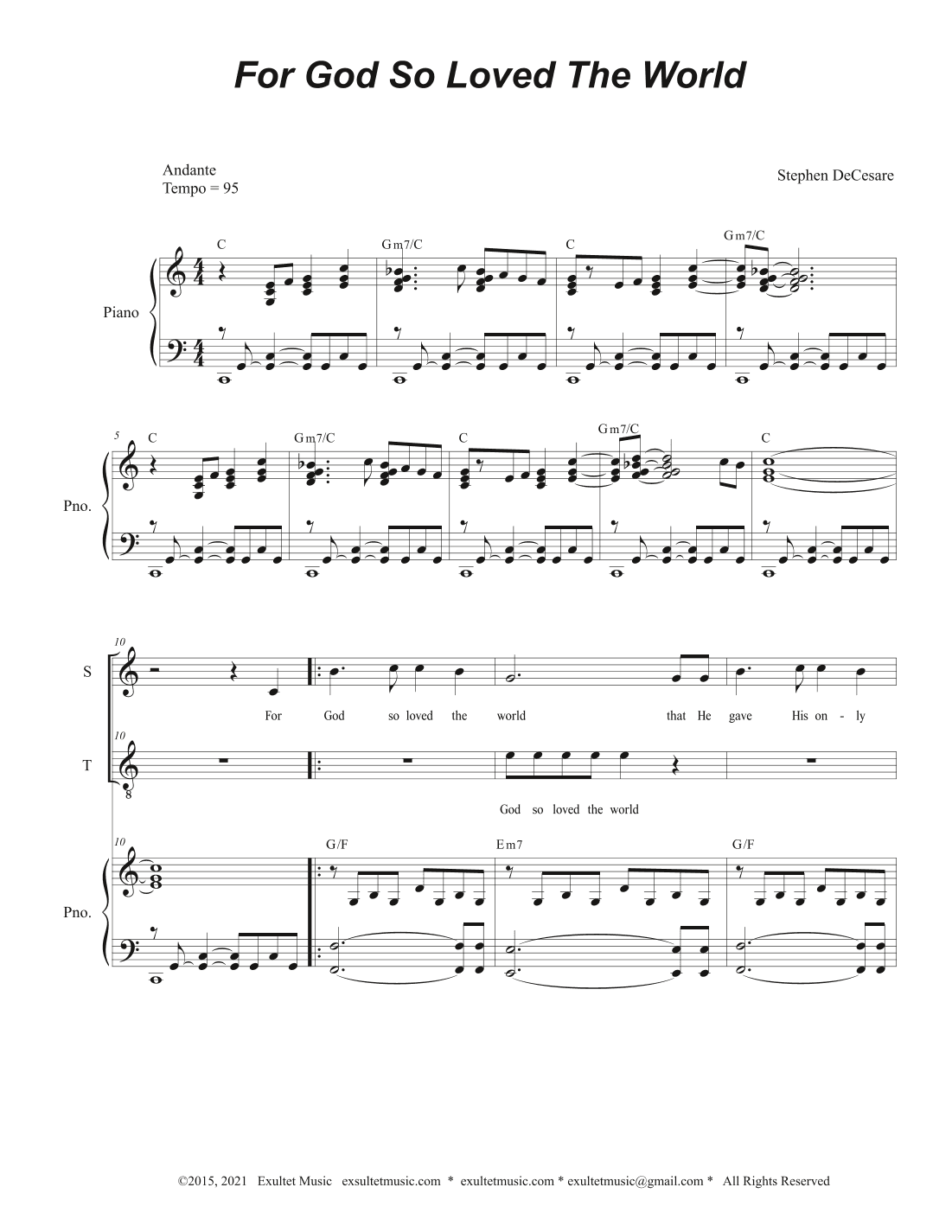 For God So Loved The World (Duet for Soprano and Tenor solo)