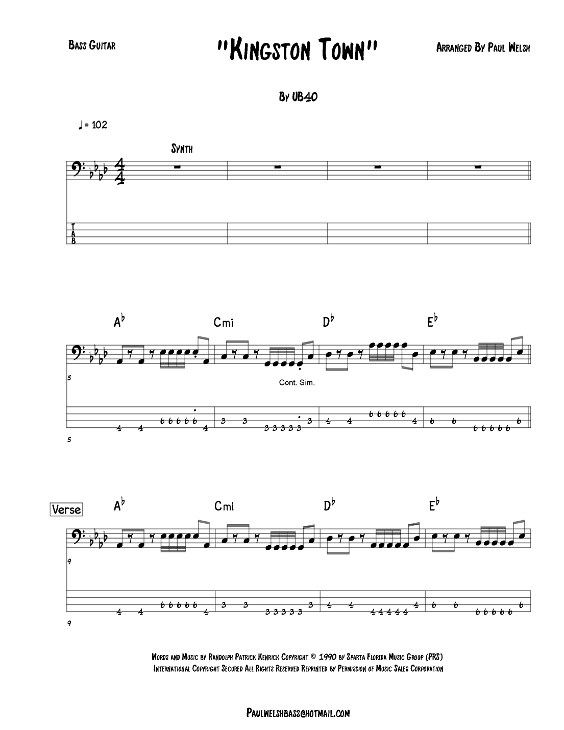 Kingston Town (arr. P Welsh)