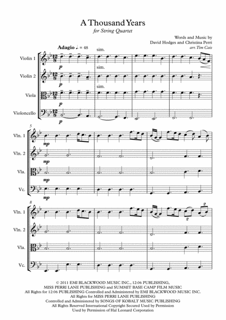 A Thousand Years (arr. Tim Cais)