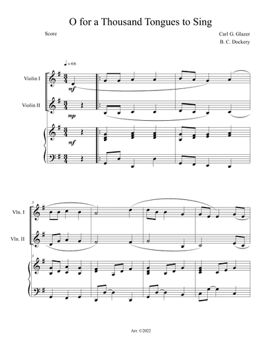 O for a Thousand Tongues to Sing (Violin Duet with Piano) (arr. B. C. Dockery)