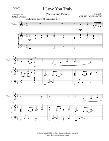 I LOVE YOU TRULY (Duet for Violin/Piano with Score and Vln Part) (arr. Gary Lanier)