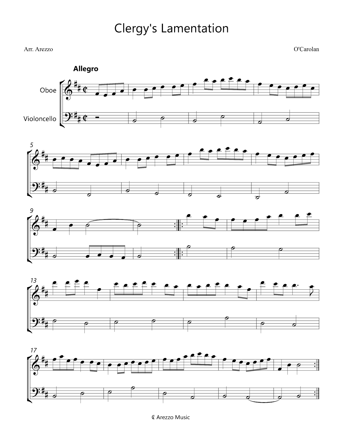 Clergy's Lamentation - Oboe and Cello (arr. Arezzo Music)