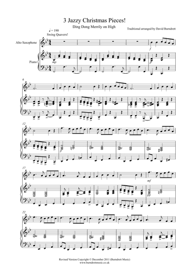 3 Jazzy Christmas Pieces for Alto Saxophone and Piano (arr. David Burndrett)