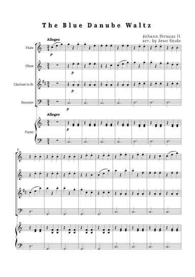 The Blue Danube Waltz - Woodwind Quartet with Piano (arr. Jean Szulc)