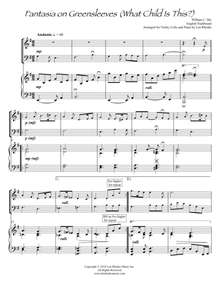 What Child Is This? Fantasia on "Greensleeves" for Violin, Cello and Piano (arr. Len Rhodes)