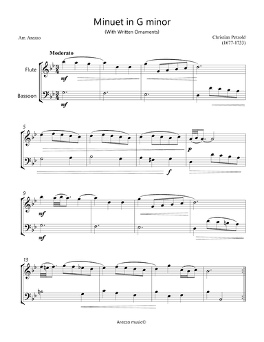 Minuet in G minor Anh 115 - Flute and Bassoon - Written ornaments (arr. Arezzo Music)