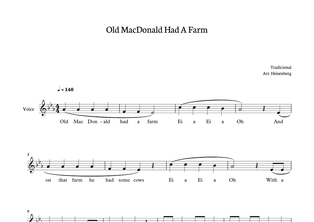 Old MacDonald Had a Farm for voice in Eb major (arr. Heisenberg)