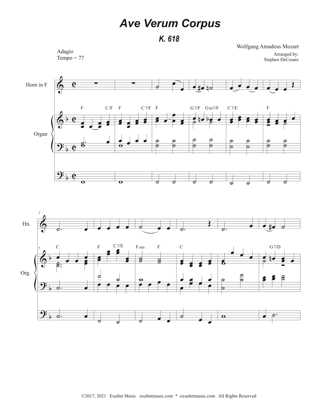 Ave Verum Corpus (French Horn solo - Organ Accompaniment) (arr. Stephen DeCesare)