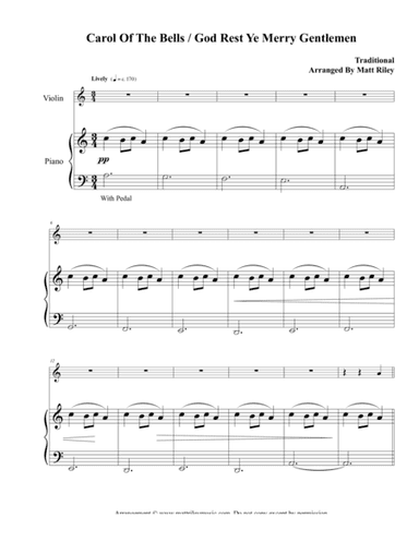 Carol of the Bells / God Rest Ye Merry Gentlemen – Violin (arr. www.mattrileymusic.com)
