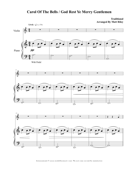 Carol of the Bells / God Rest Ye Merry Gentlemen – Violin (arr. www.mattrileymusic.com)