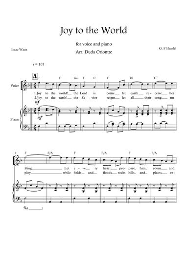 Joy to the World (F major - one voice - with chords) (arr. Duda Oriontte)