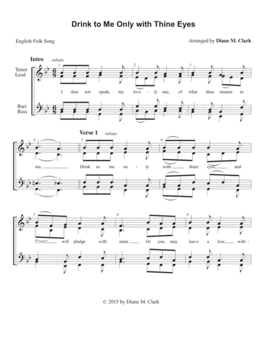 Drink to Me Only (QUARTET PRICING) (arr. Diane M. Clark)