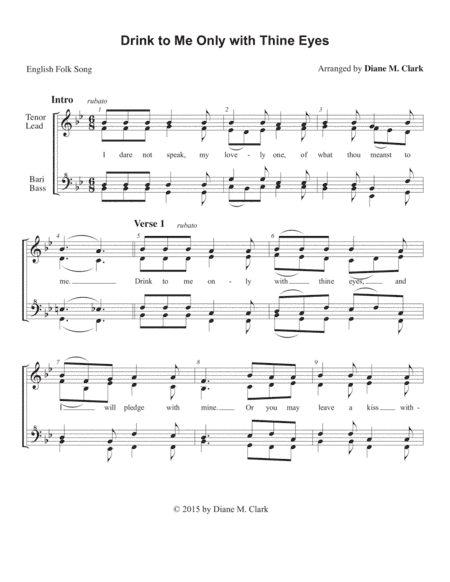 Drink to Me Only (QUARTET PRICING) (arr. Diane M. Clark)