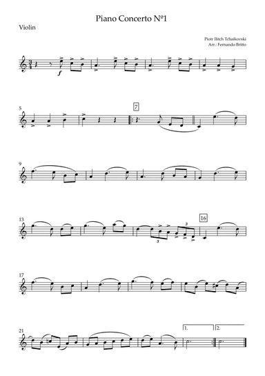 Piano Concerto Nº 1 - 1st Mov. Theme (P. Tchaikovsky) for Violin Solo (C Major) (arr. Fernando Britto)