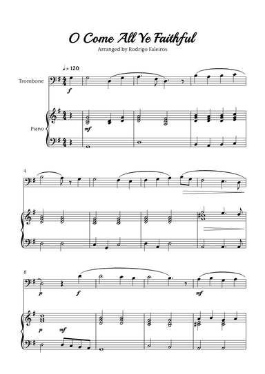 O Come All Ye Faithful (for trombone and piano accompaniment) (arr. Rodrigo Faleiros)
