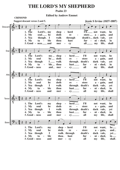 The Lord's My Shepherd (Crimond) A Cappella SATB (arr. Edited by Andrew Emmet)