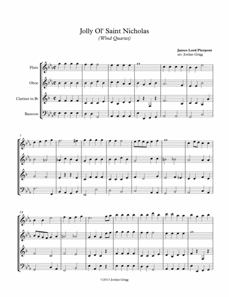 Jolly Ol' Saint Nicholas (Wind Quartet) (arr. Jordan Grigg)