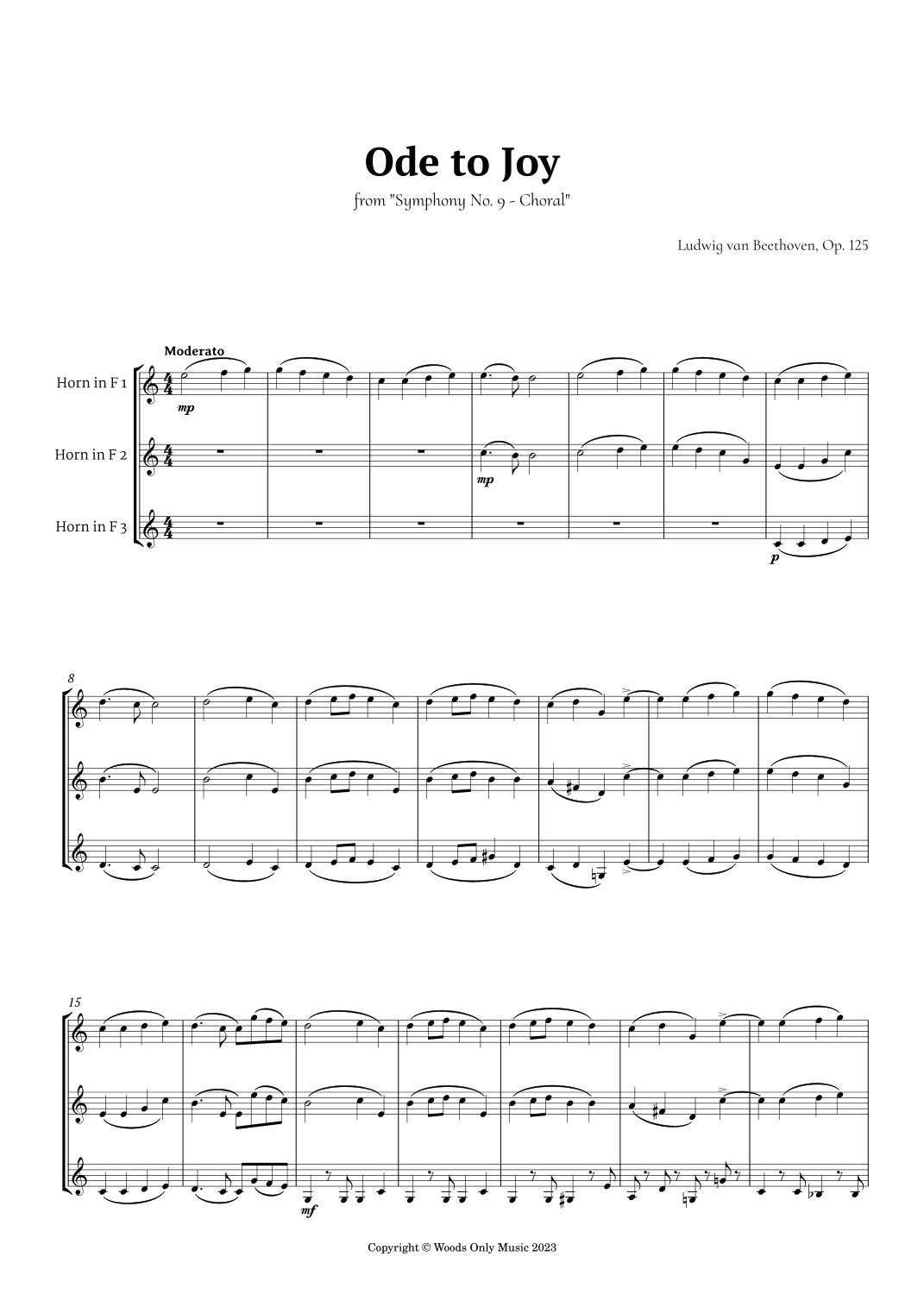 Ode to Joy by Beethoven for French Horn Trio (arr. Ander)
