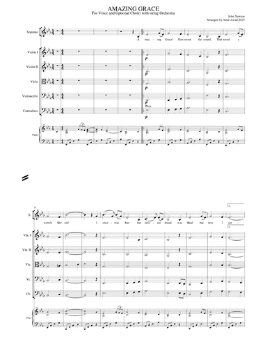 AMAZING GRACE for Voice and Optional Choir with Piano and String Orchestra/Quartet in Eb-F-G major (arr. Amir Awad)