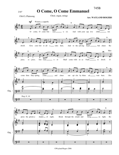 O Come, O Come Emmanuel (full score, choral score and parts)