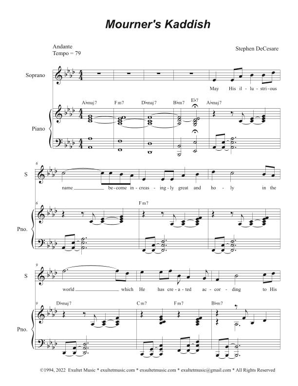 Mourner's Kaddish (for Three Vocal solos)