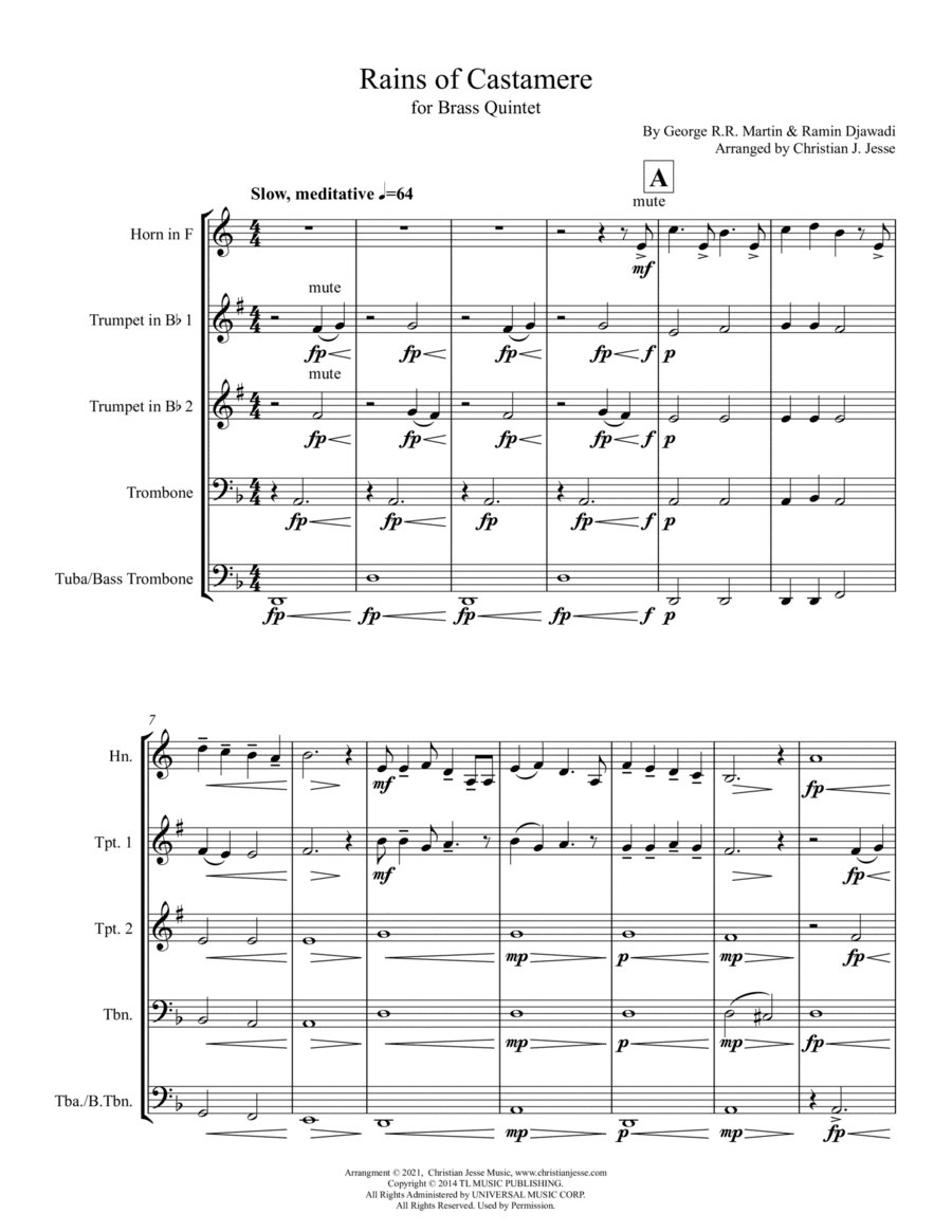 The Rains Of Castamere (arr. Christian James Jesse)